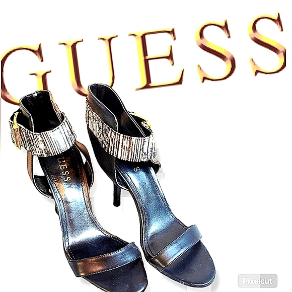 OPEN TOE STILLETO STYLE STRAP HEELS BY GUESS EXCELLENT CONDITION - Picture 2 of 11